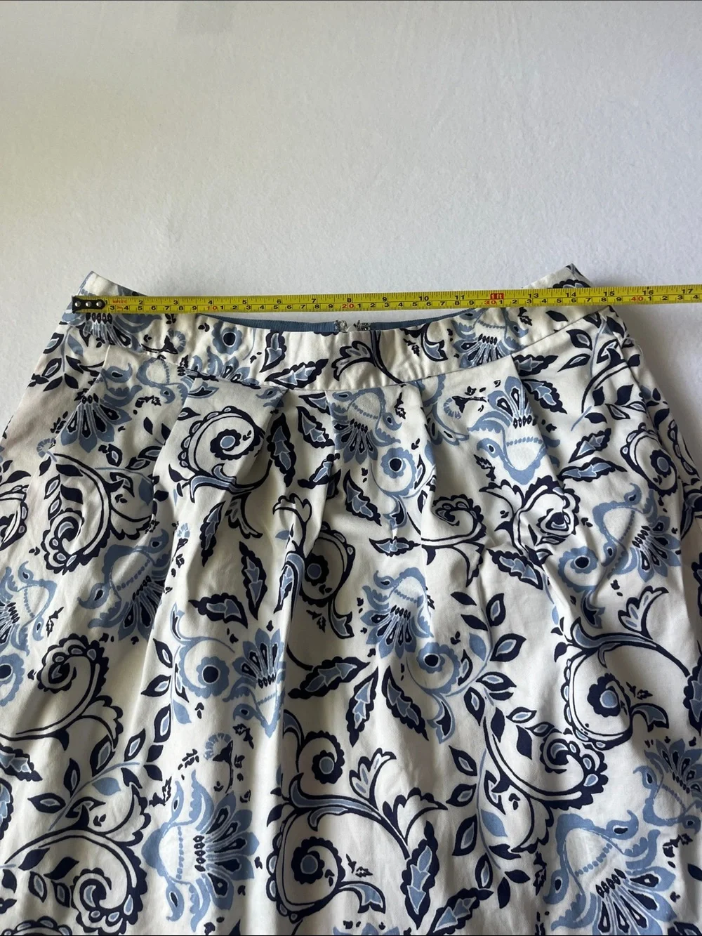 LOFT Ivory Skirt with Navy Floral Scroll Print